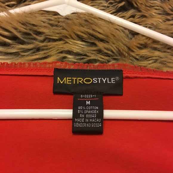 Metro Style tomato red long sleeve ribbon top M - Picture 8 of 8